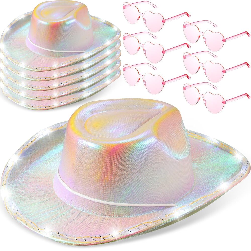 6167 6 Pack Led Cowboy Hats Light Up Glitter Space Cowgirl Hat With
